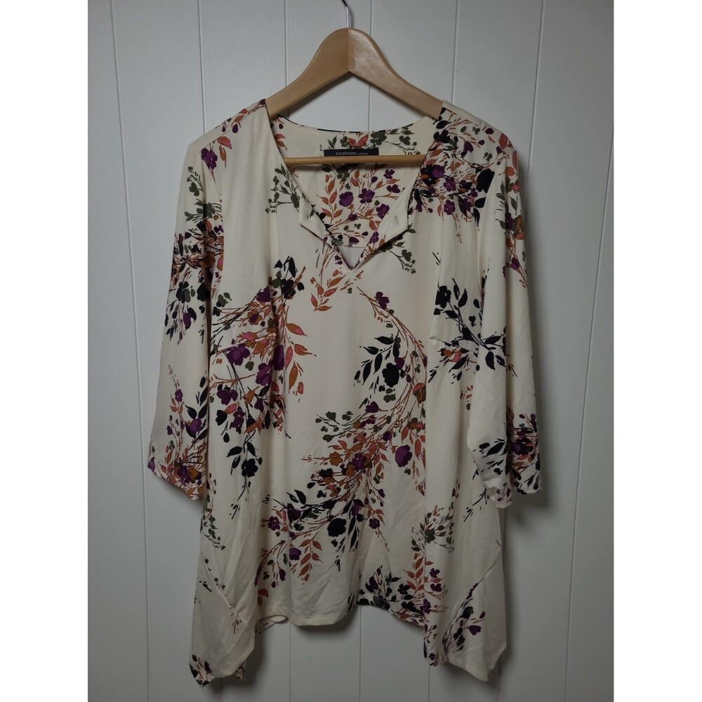 Zac & Rachel Boho Floral Shirt Top Tunic Womens 1X Pullover 3/4 Sleeve Stretch
